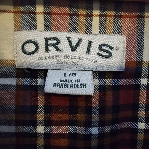 Orvis Button‎ Down Shirt Size Large Men's Long Sleeve Brown White Plaid - Picture 4 of 5